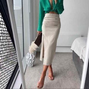 Zara NWT draped linen blend midi skirt